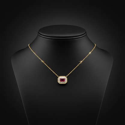NT405922. 14K Solid Gold Octagon Gemstone Fancy Tiny Necklace