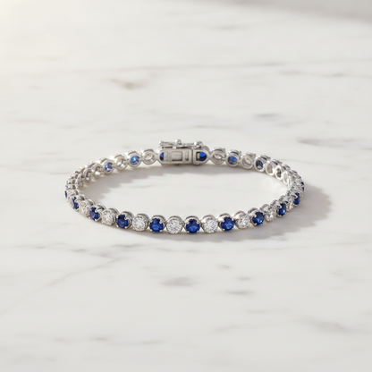 BTQ65027. 14k Solid Gold Diamond and Blue Sapphire Bracelet