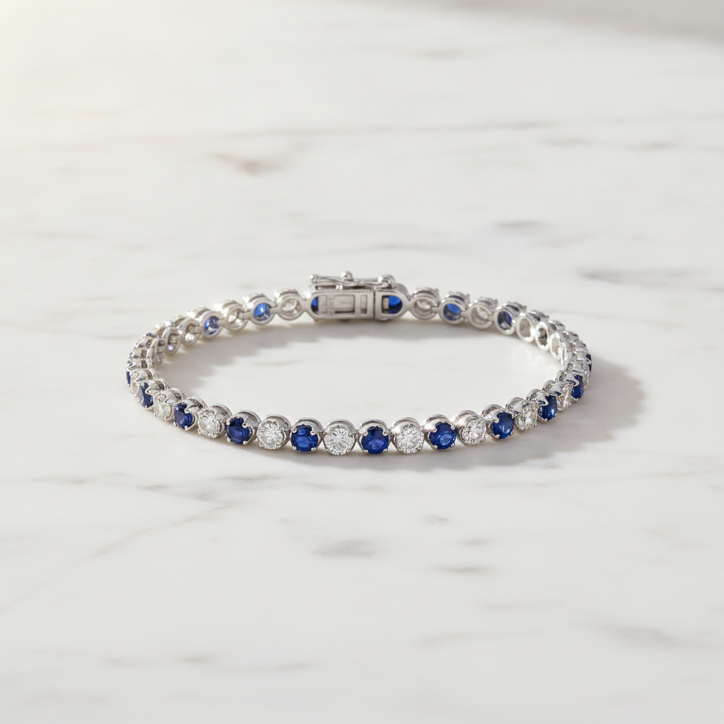 BTQ65027. 14k Solid Gold Diamond and Blue Sapphire Bracelet