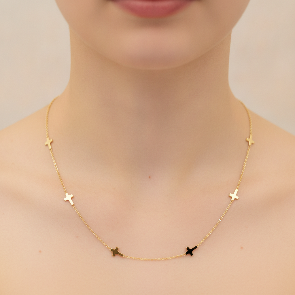 NK/BR5086. 14k Solid Yellow Gold Cross Link Necklace
