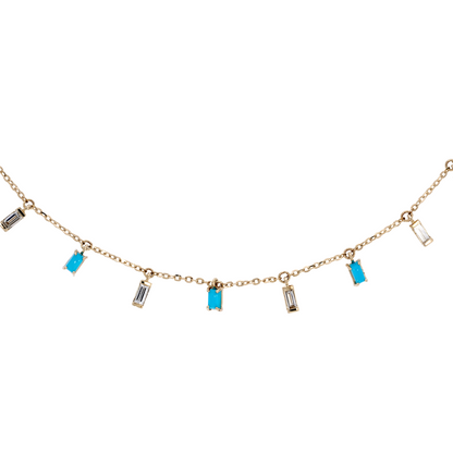 NFE72588TQ. 14K Solid Gold Diamond and Turquoise Necklace