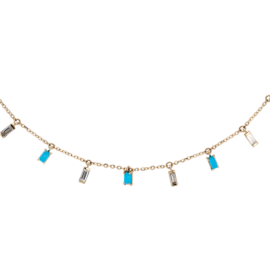 NFE72588TQ. 14K Solid Gold Diamond and Turquoise Necklace