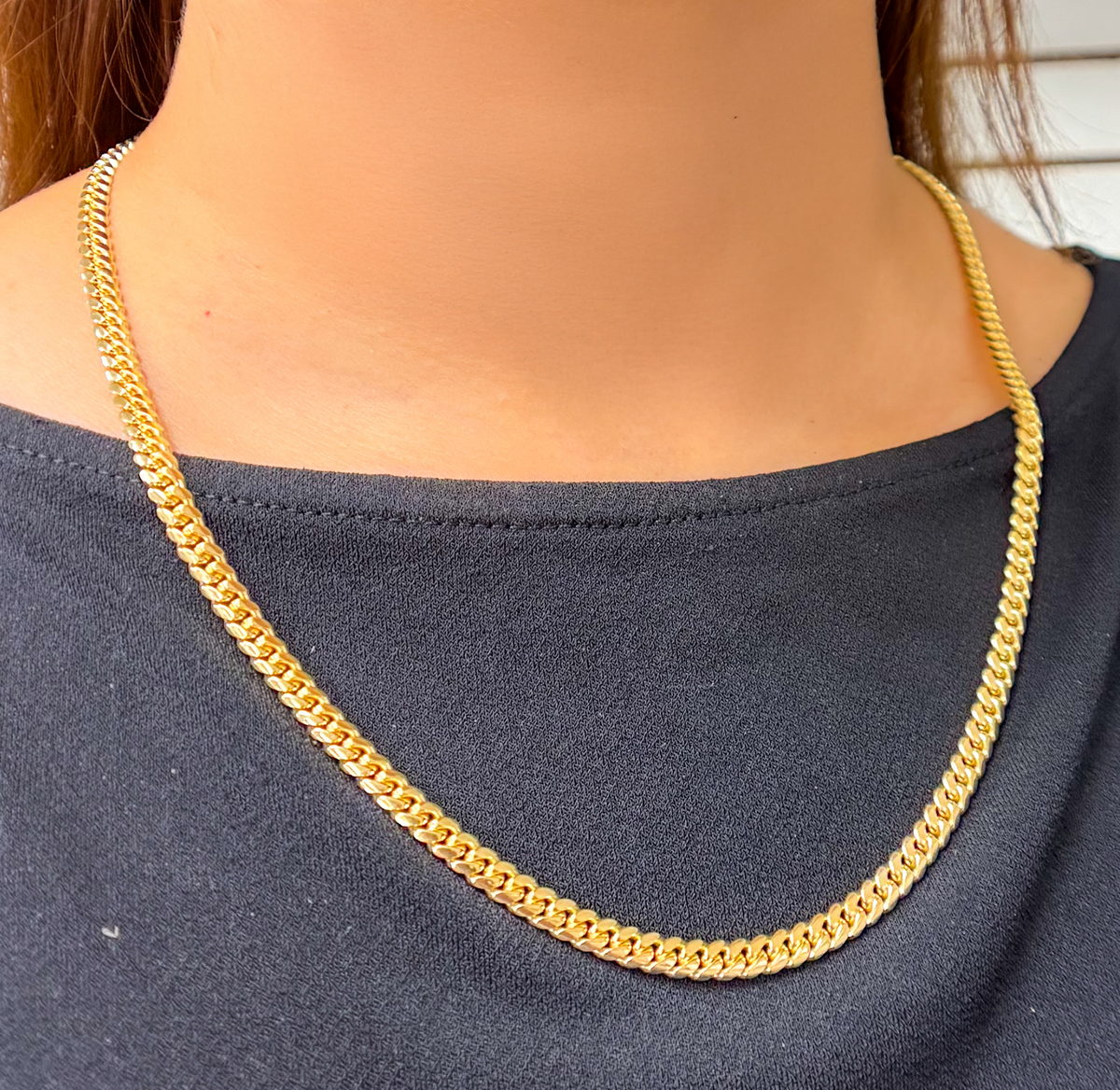 14K Solid Yellow Gold Flat Link Necklace