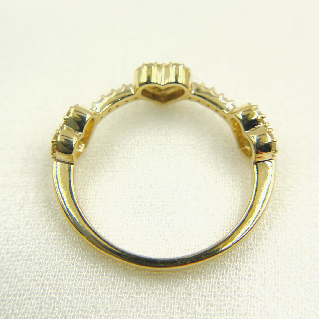 14K Solid Yellow Gold Diamond Hearts Band Ring. RAF01413
