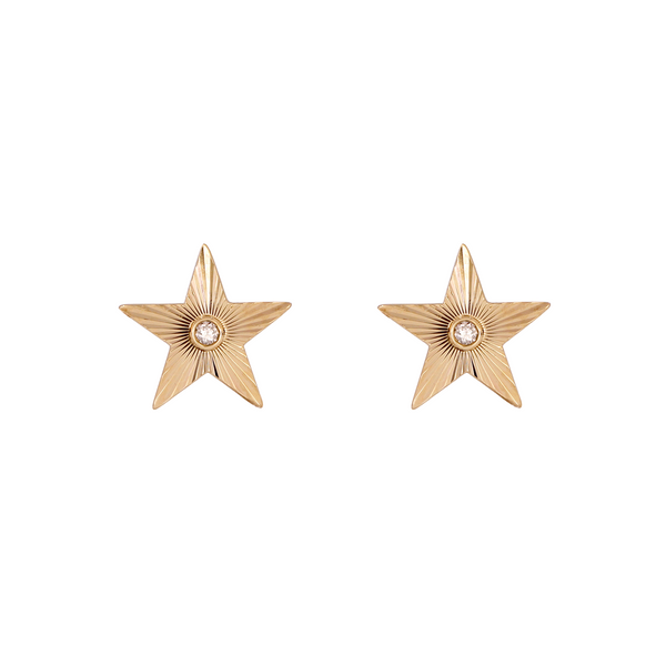 EFB53581. 14K Solid Gold Star Diamond Stud Earrings
