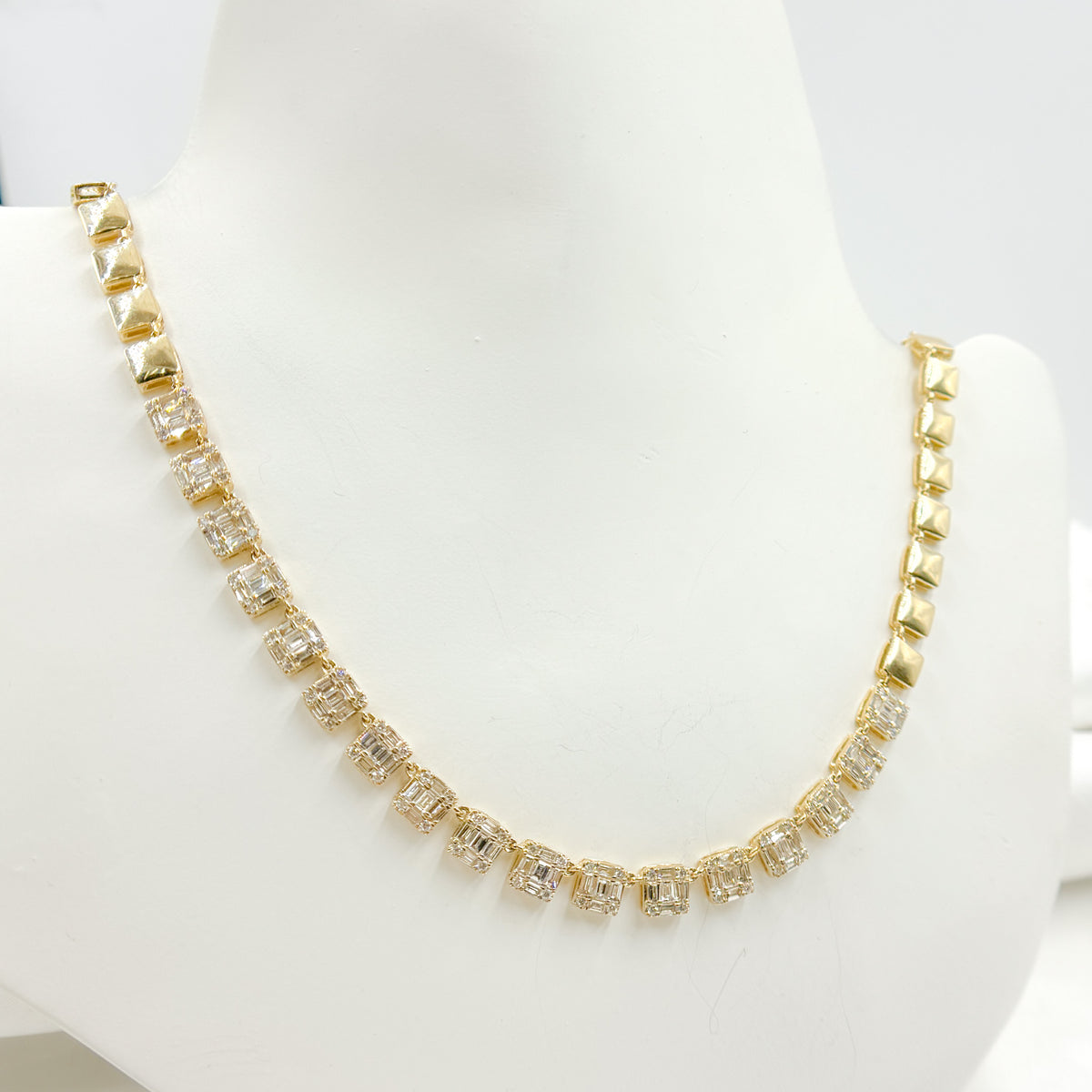 NFP71428. 14K Solid Gold Diamond Baguette Squares Necklace