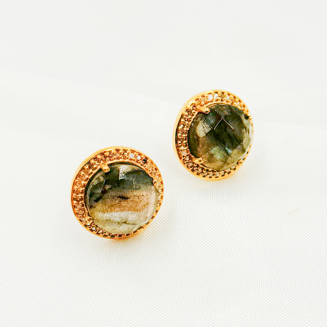 DE040. Diamond Sterling Silver Gemstone Round Studs