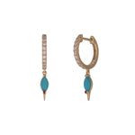 Load image into Gallery viewer, EFE54257TQ. 14K Solid Gold Petite Turquoise &amp; Diamond Hoops
