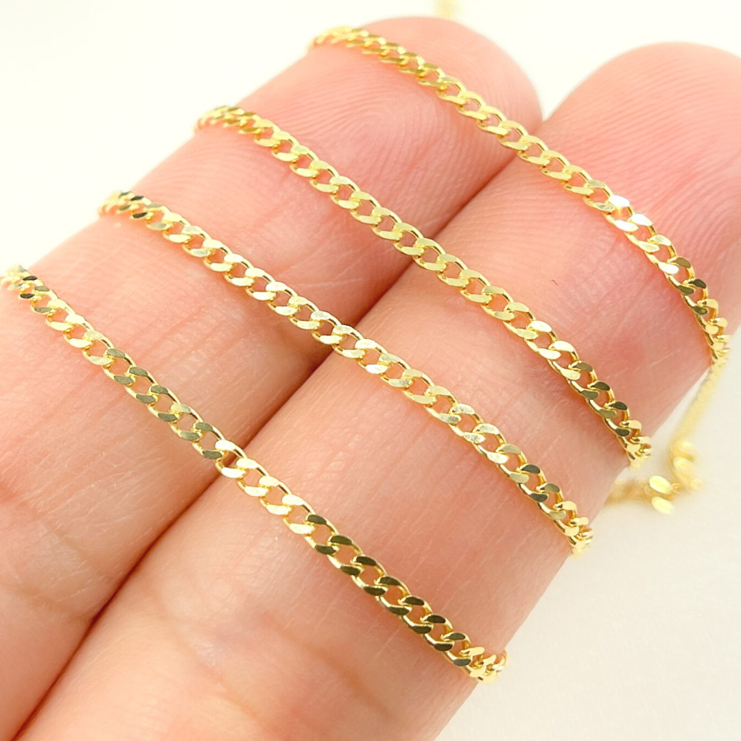14K Solid Yellow Gold Flat Curb Link Chain by Foot. 040GMBG2T2A8L001byFt
