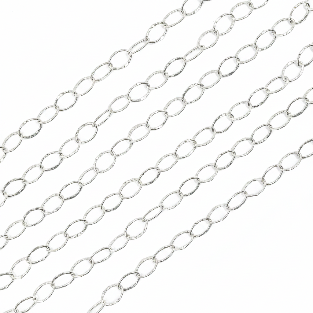 720KSS. Sterling Silver Hammered Oval Shape Chain