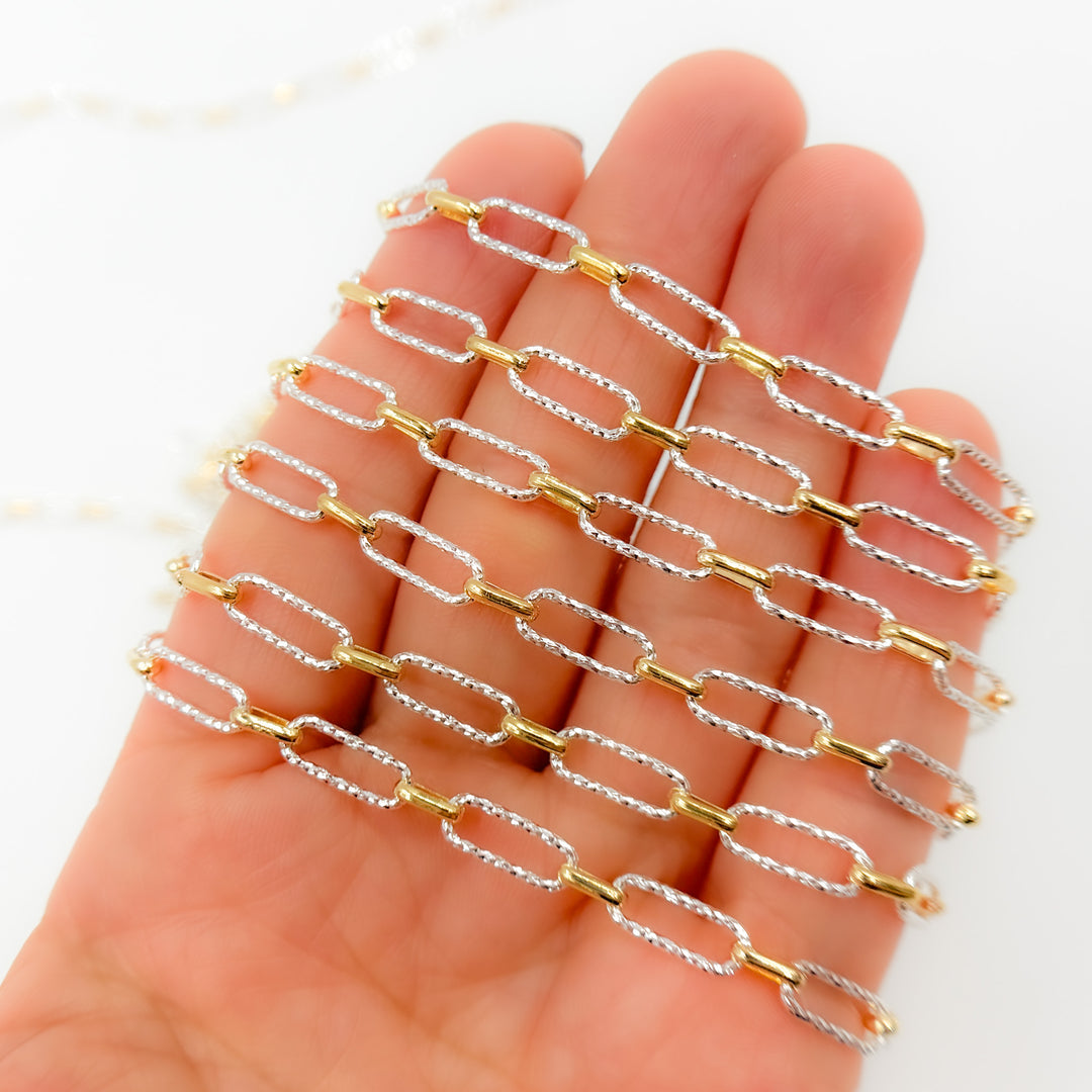 V309TT. Gold Filled and Silver Mixed Link Long and Short Chain - Smooth & Diamond Cut Links