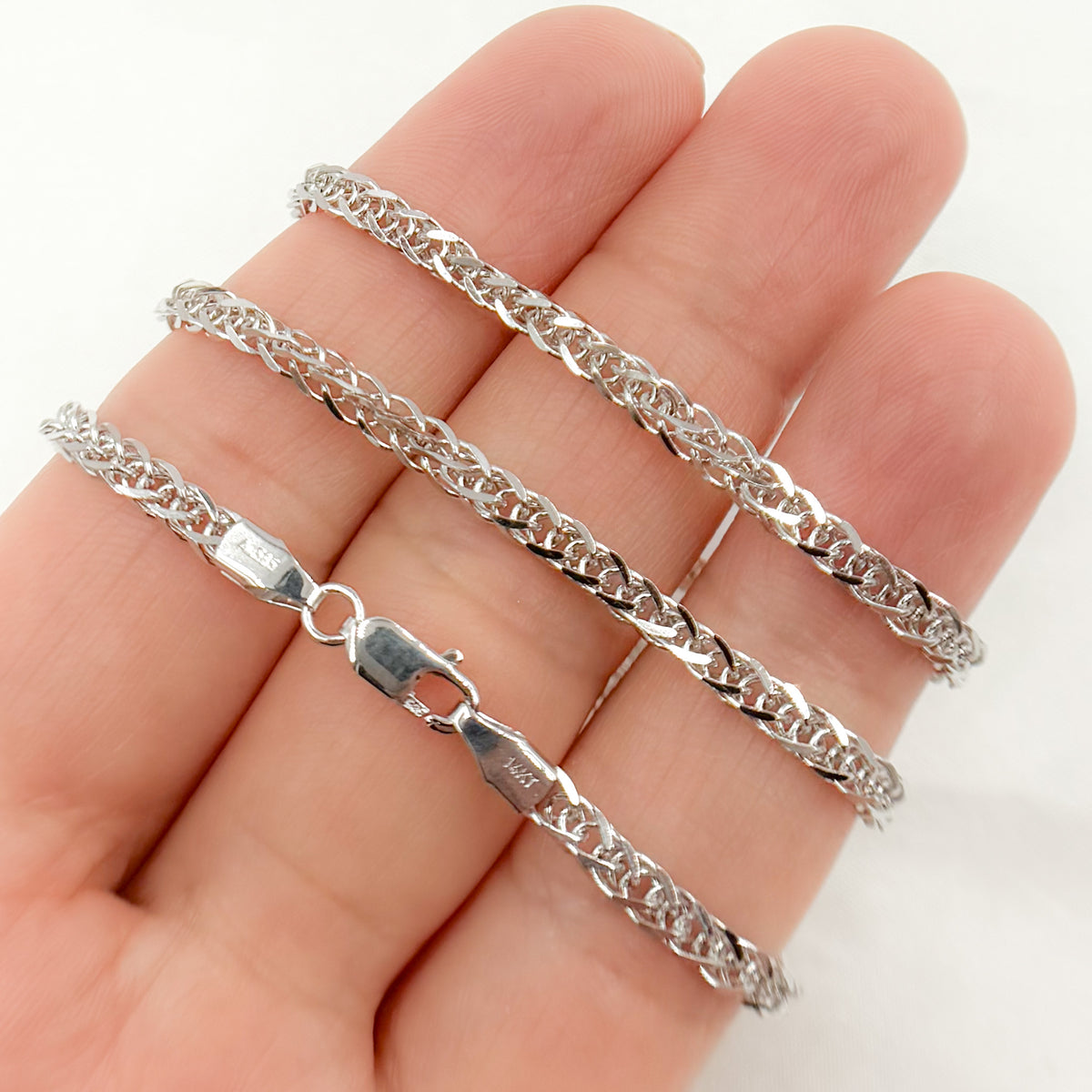 14K Solid White Gold Wheat Chain