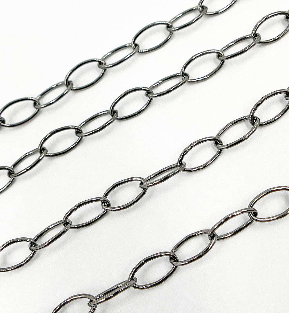 Black Rhodium 925 Sterling Silver  Smooth Oval 10x5 mm Link Chain. BR44