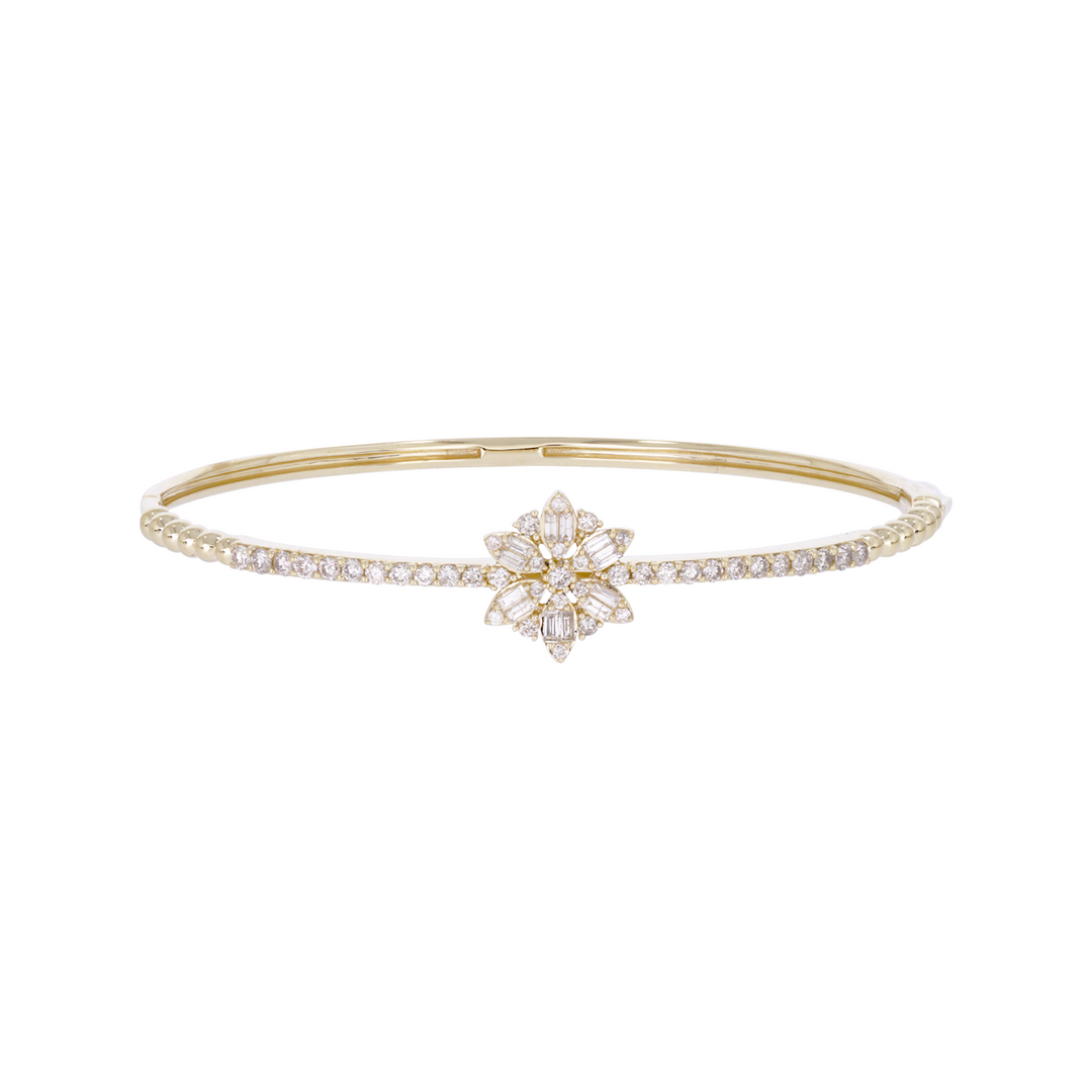 DBG00152. 14k Solid Gold Diamond Flower Bangle