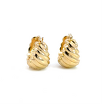 Load image into Gallery viewer, 15850013653. 14K Solid Gold Ribbed Hollow Hoop Earrings
