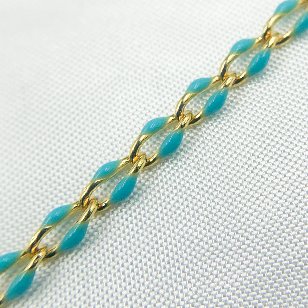 V244TURGP. Sterling Silver Gold Plated Turquoise Enamel Cable Link Chain