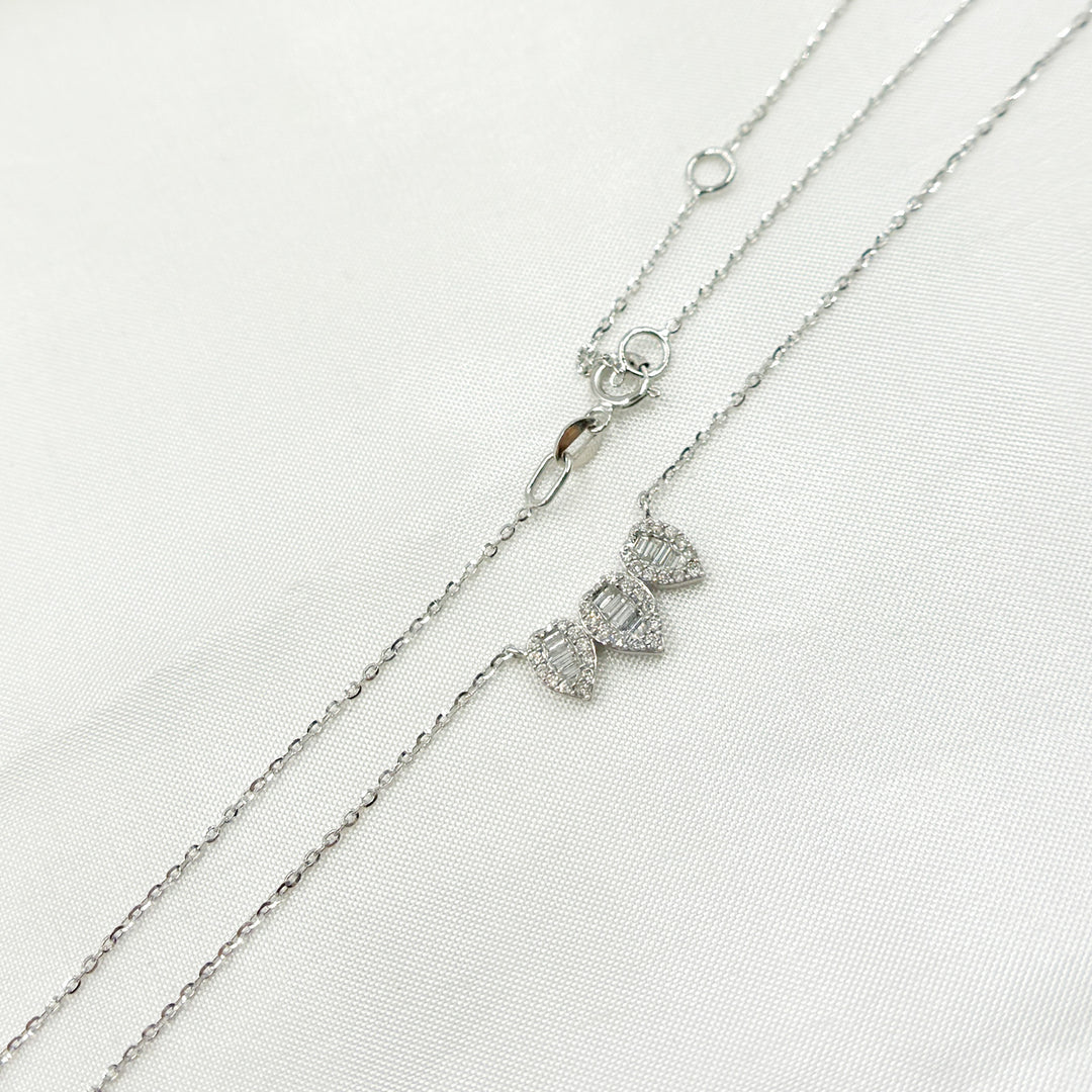 14K Solid Gold Diamond 3 Leaf Necklace. NT112020
