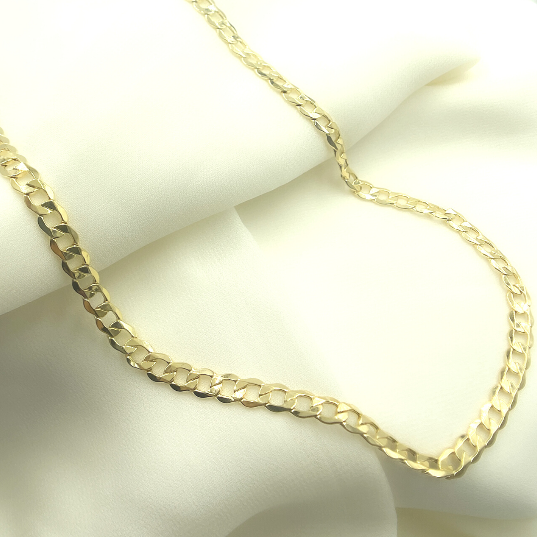 14K Solid Gold Flat Curb Necklace. 030GLB