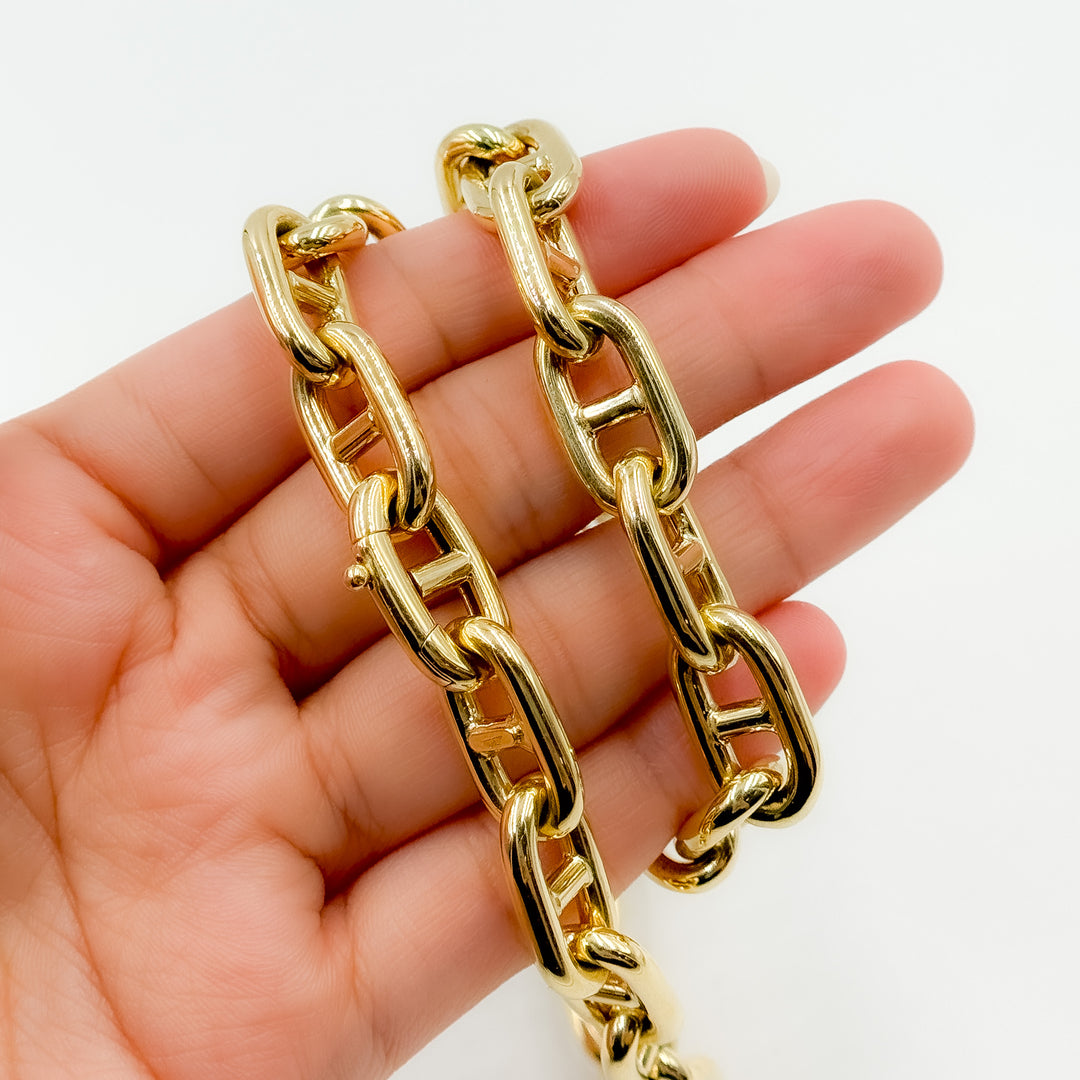 TRE006. 14K Yellow Gold Hollow Marina Chain – Bold, Thick Links