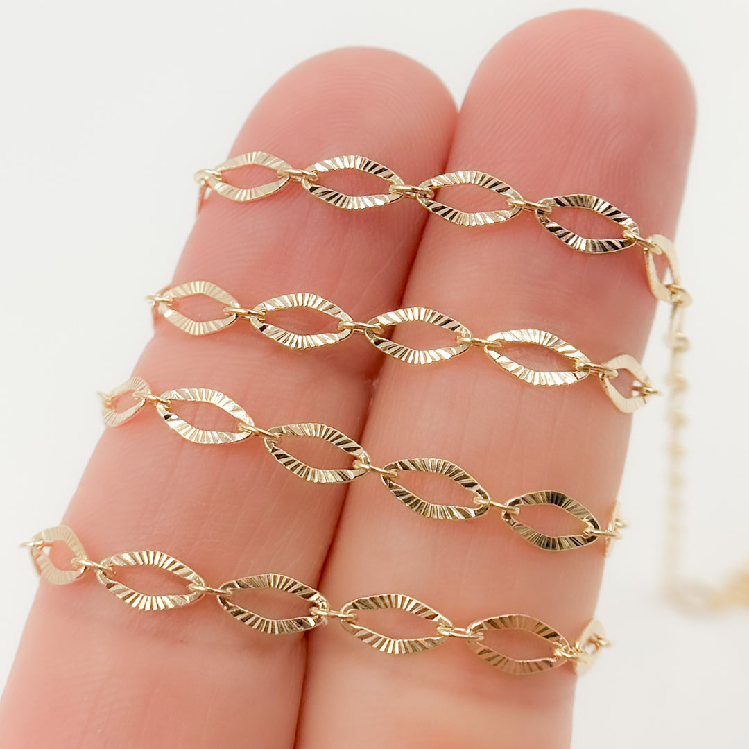 Yellow Gold Diamond Cut Flat Oval Link Chain