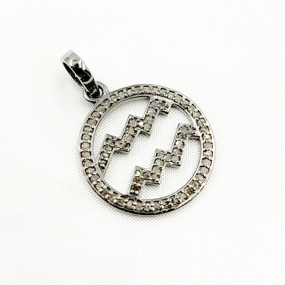 DC373. Diamond Sterling Silver Round Aquarius Zodiac Pendant