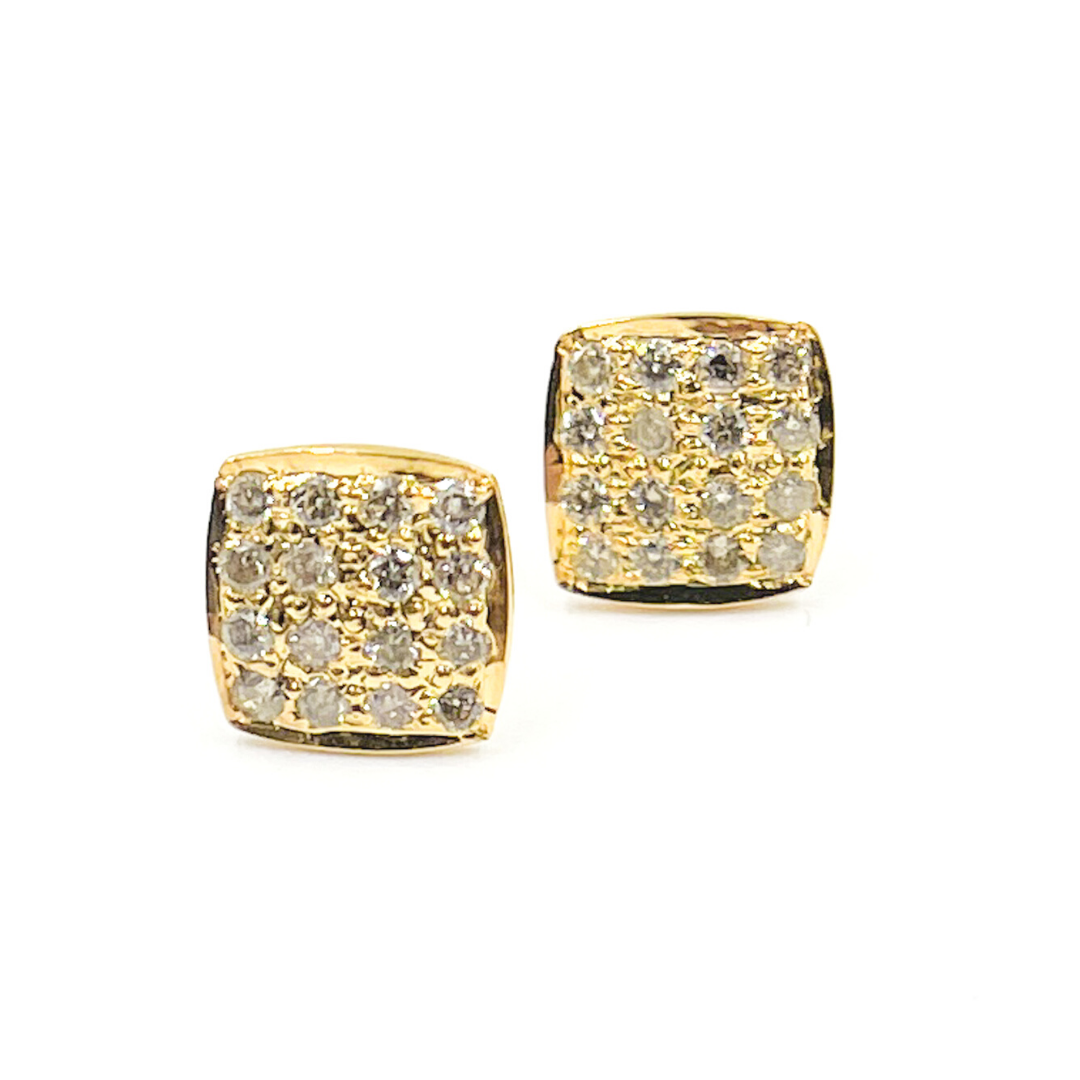 14K Solid Gold and Diamonds Square Earrings. GDT13