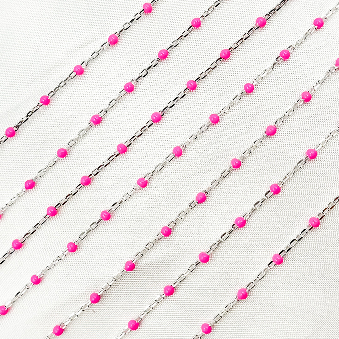 V203PKSS.  Sterling Silver Pink Color Enamel Chain