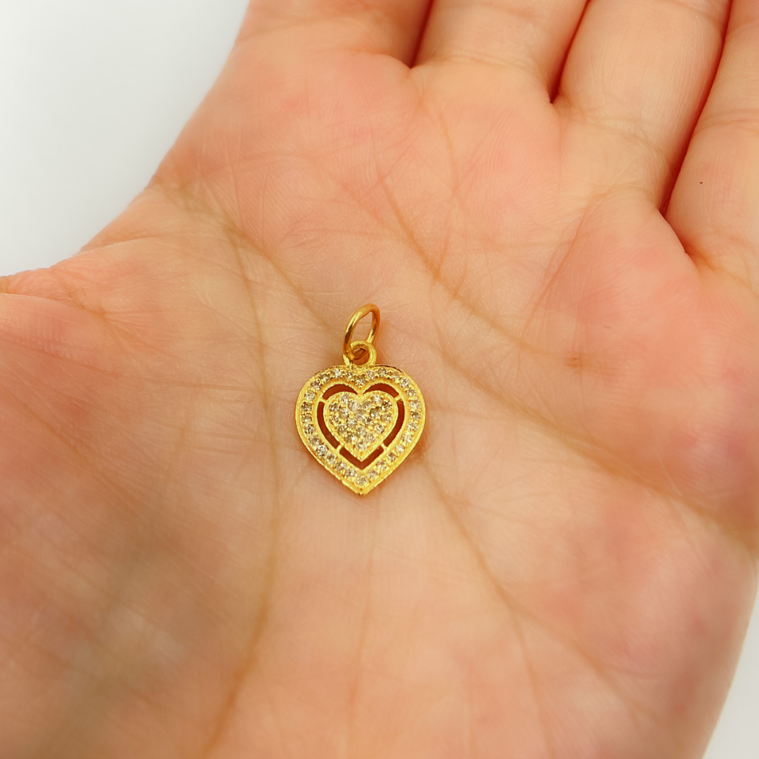 14K Solid Gold Heart Charm with Diamond and Gemstone. GDP305