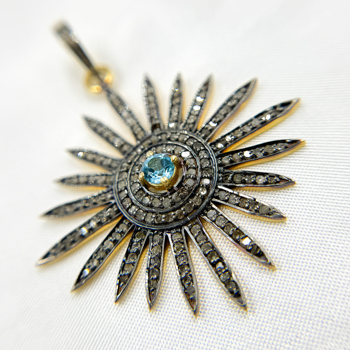 DP065. Diamond Sterling Silver Sun Pendant with Gemstone