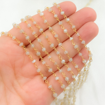 Load image into Gallery viewer, CMS117. Coated White Moonstone Gold Plated Wire Chain
