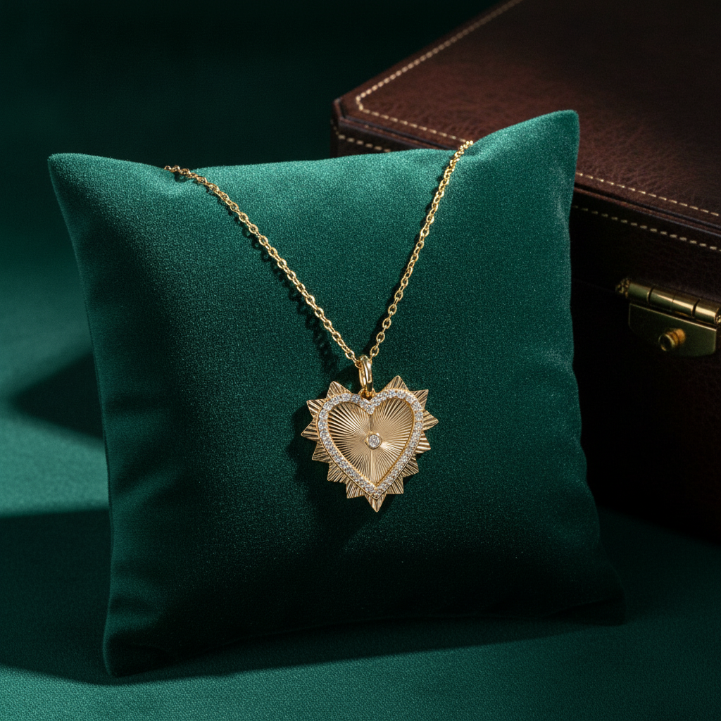 PHD38855. 14K Solid Gold Diamond Heart Shape Necklace