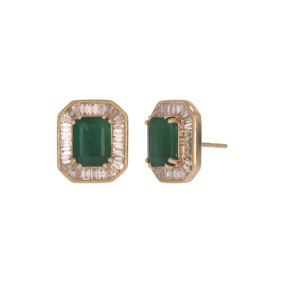 CE97217EM8X6. 14K Solid Gold Diamond and Emerald Stud Earring
