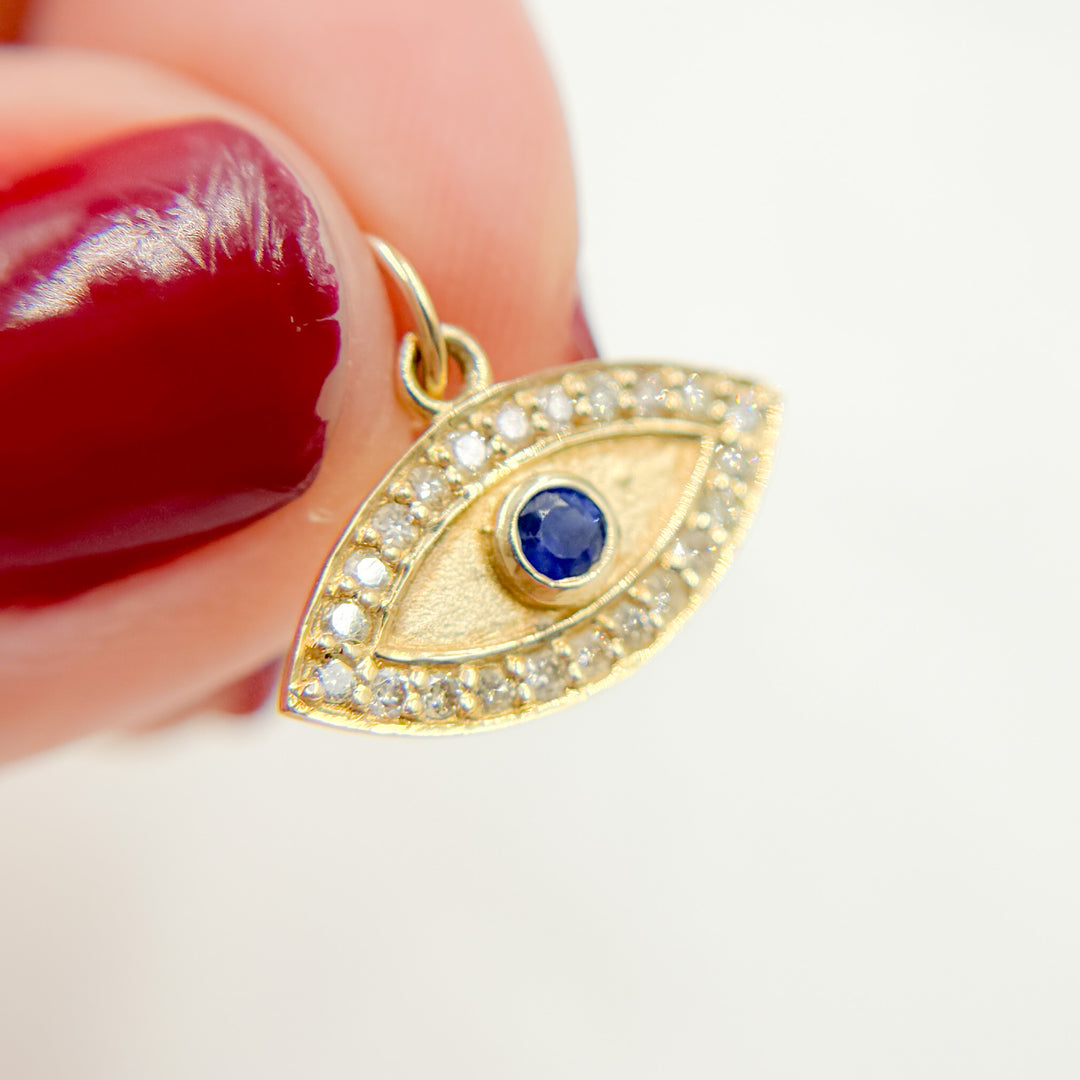 14k Solid Gold Diamond and Gemstone Eye Charm. GDP34EYE