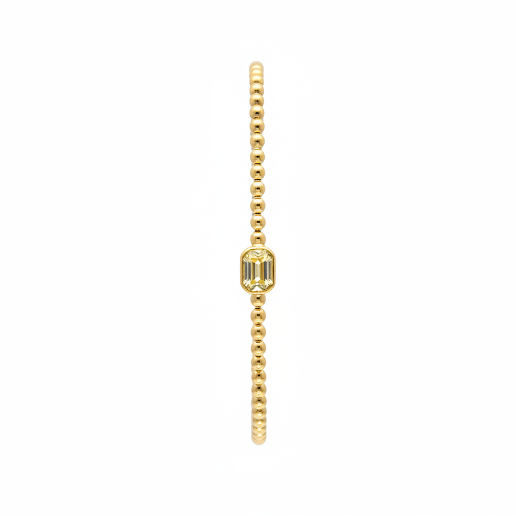 BNB68644. 14K Solid Gold Baguette Diamond Beaded Bangle