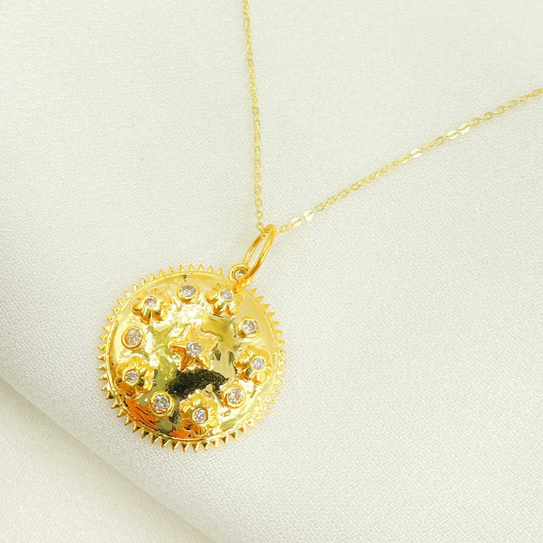 14K Solid Gold Circle Pendant with Diamonds. GDP235