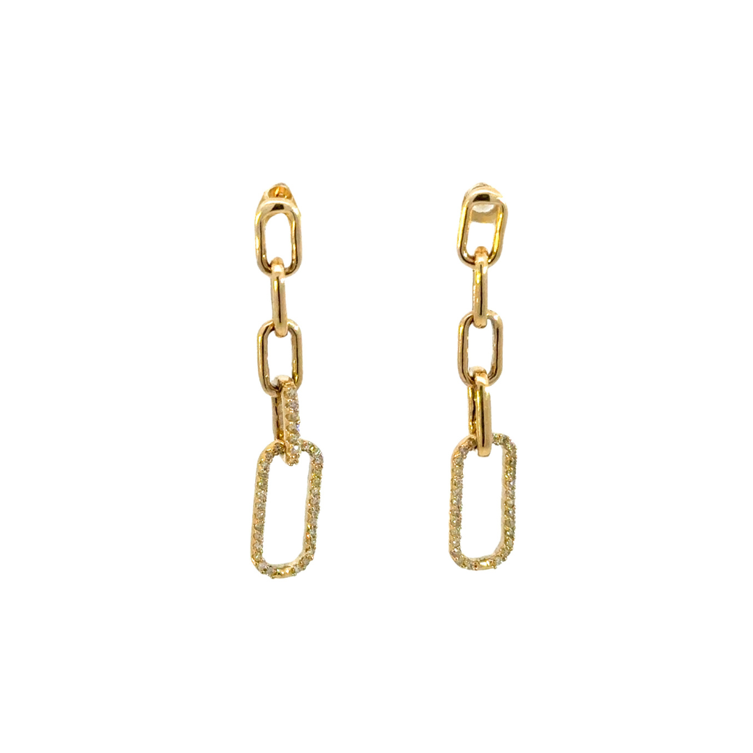 EFE51958. 14k Solid Gold Diamond Paperclip Dangle Earrings