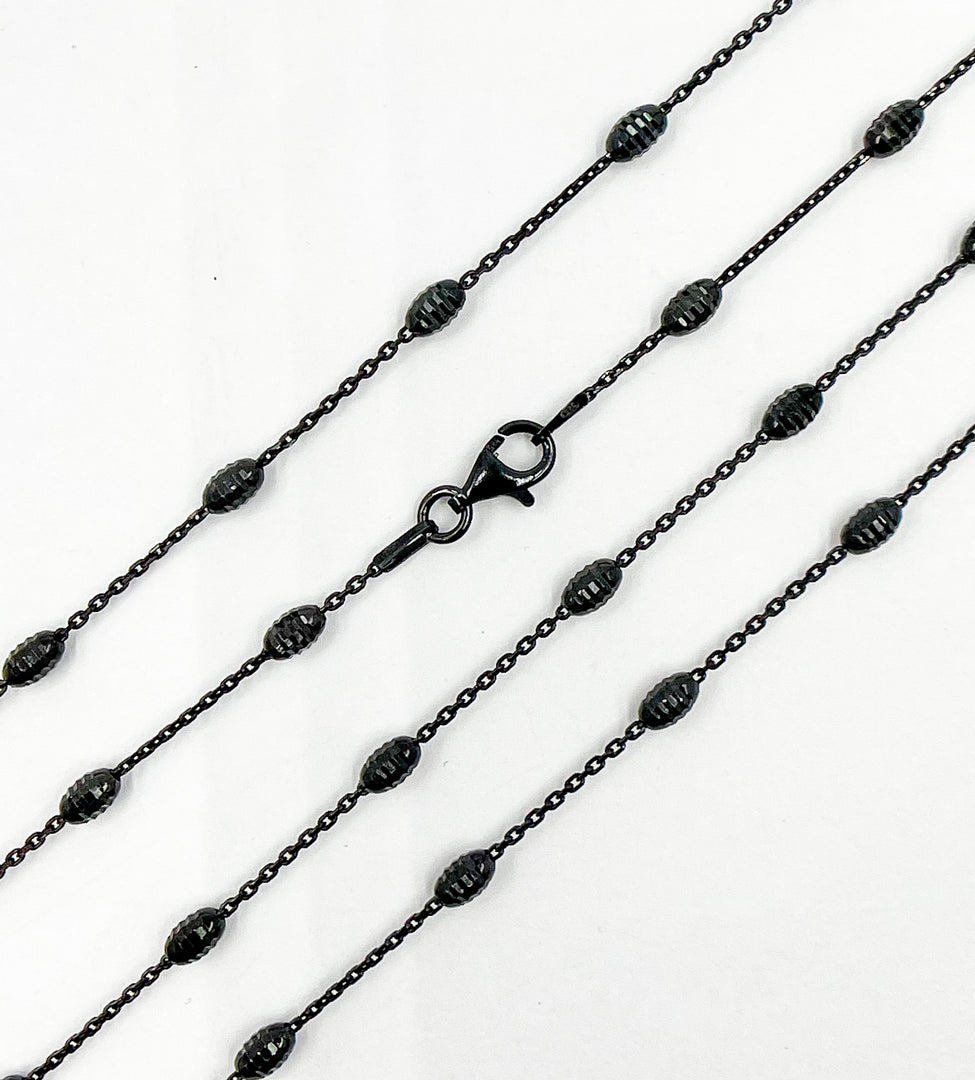 925 Sterling Silver Black Satellite Finished Necklace. 7Necklace