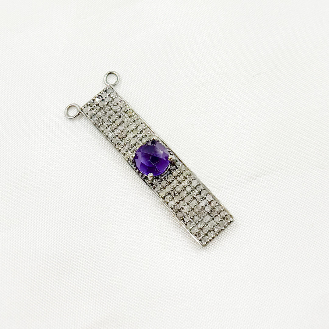 DC8. Silver Diamond and Gemstone Rectangle Connector