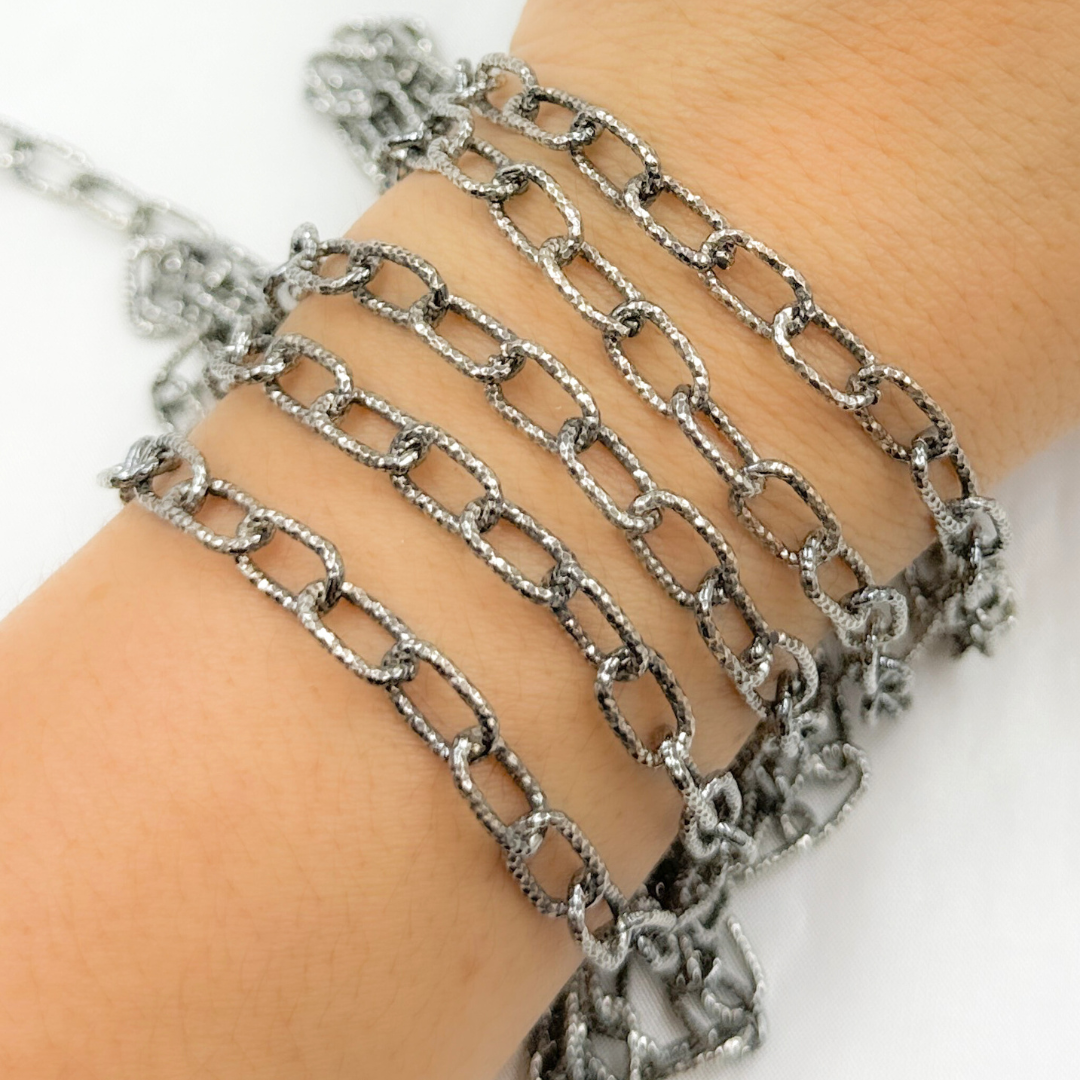 Oxidized 925 Steeling Silver Diamond Cut Cable Link Chain. V138DCOX