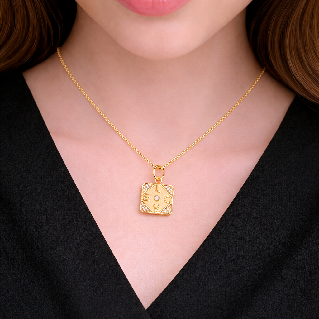 GDP181. 14K Solid Gold Square Love Pendant with Diamonds