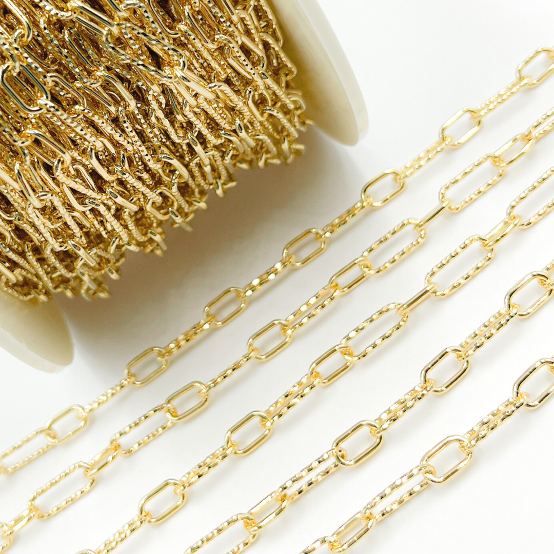 Gold Plated 925 Sterling Silver Diamond Cut & 1 Smooth Link Paper Clip Chain. V141GP