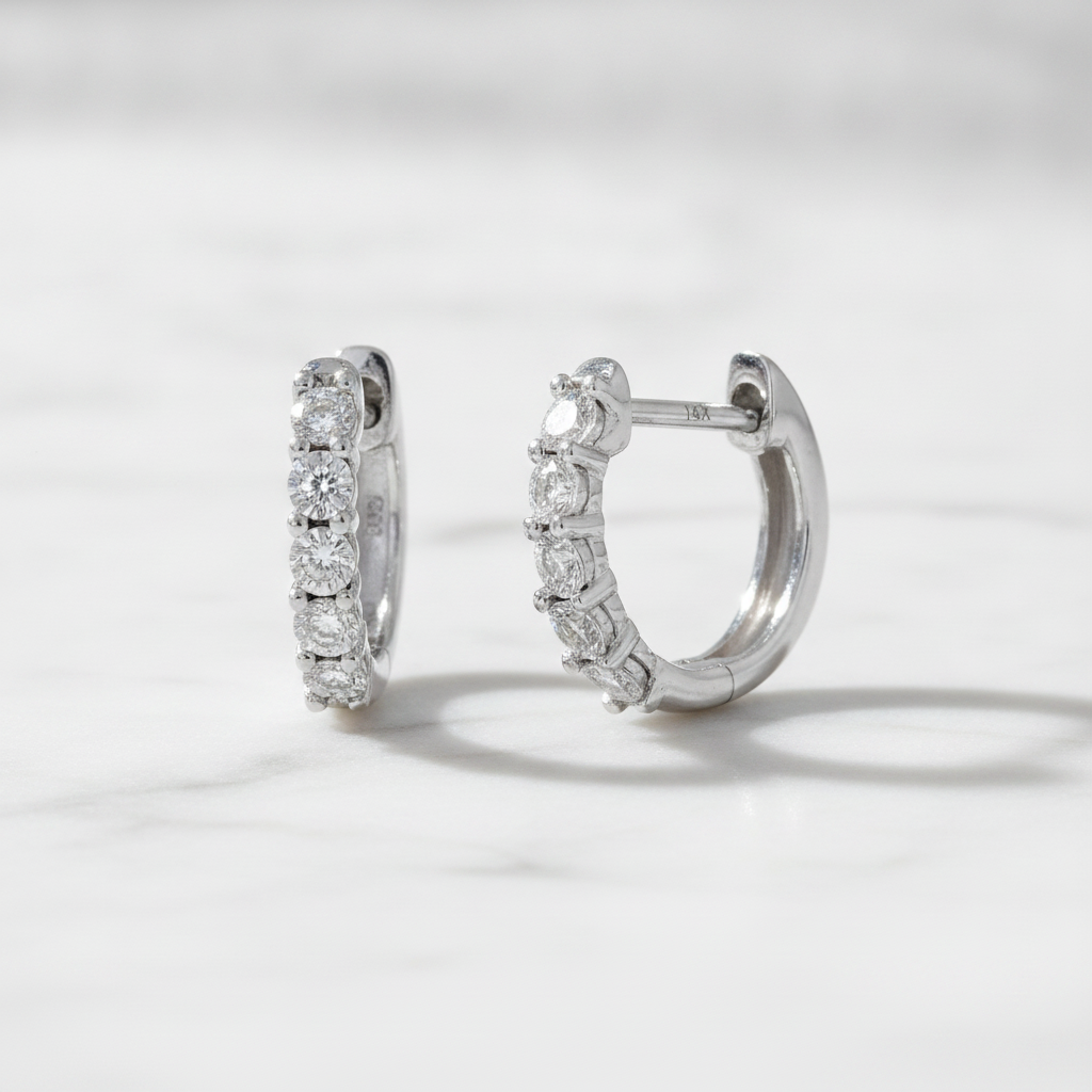 EHA56424. 14K Solid Gold Diamond Huggies Earring