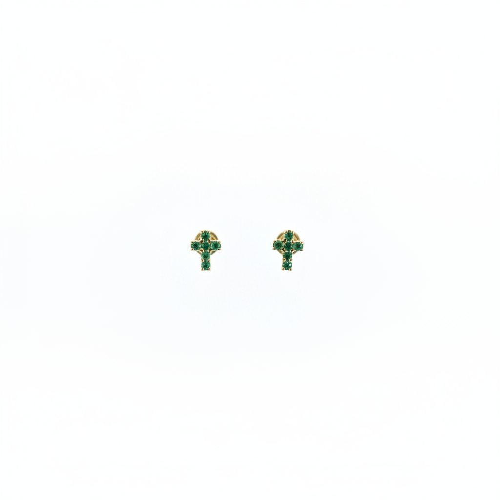 ER427136. 14k Solid Gold Diamond and Gemstone Cross Stud Earrings