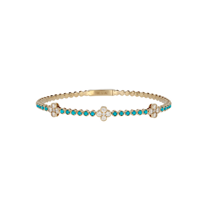 BNH68566. 14K Solid Yellow Gold Diamond and Gemstone Bangle