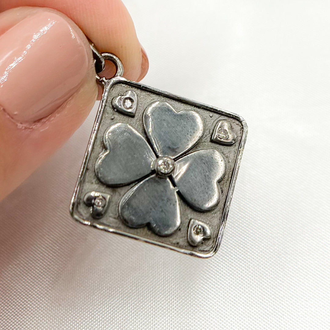 DP781. Diamond Sterling Silver Square Flower Pendant