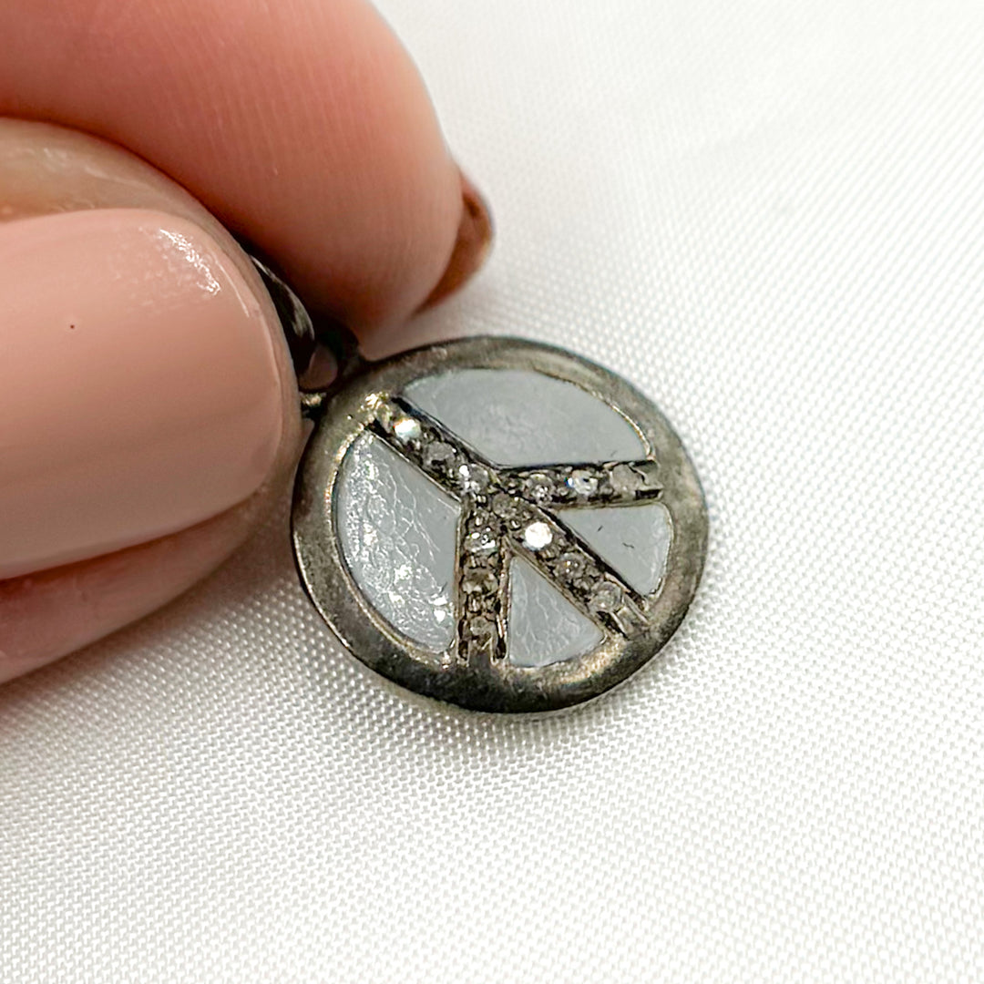 DC029A. Diamond Sterling Silver Round Peace Enamel Charm