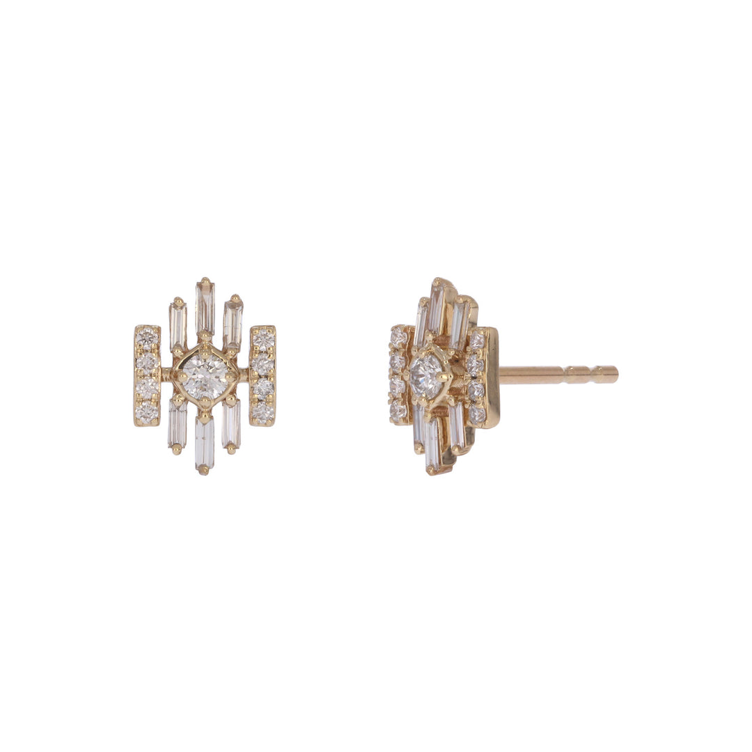 EFI54503. 14K Solid Gold Diamond Baguette Fancy Stud Earrings