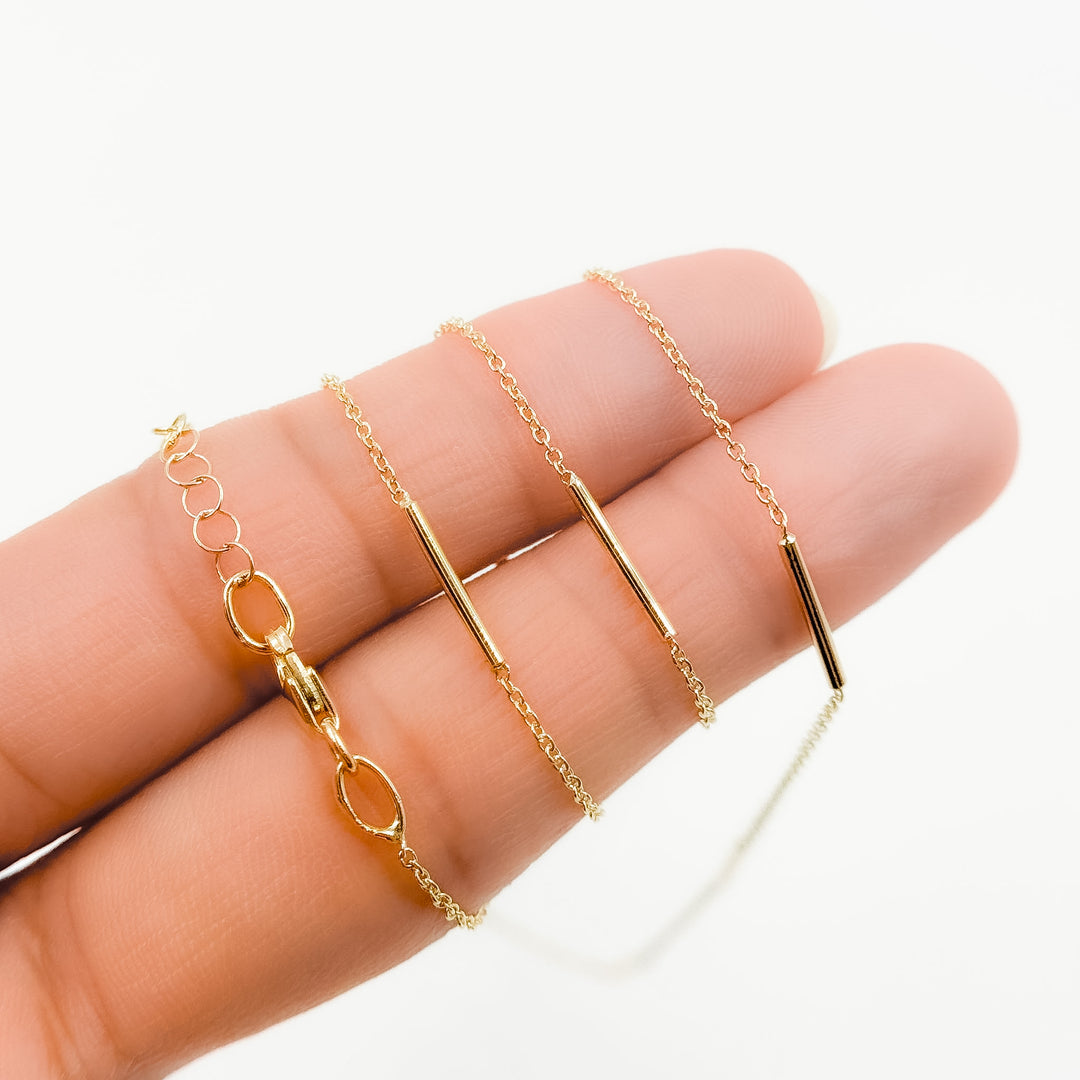 NKSET611. 14k Solid Yellow Gold Bars Link Necklace