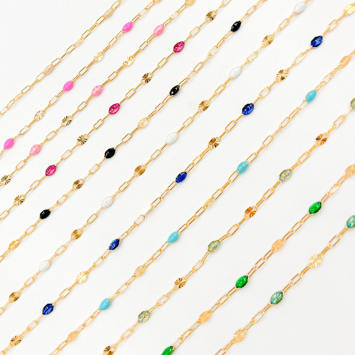 V295TURGF. 14K Gold Filled Turquoise Color Enamel with Paperclip and Diamond Cut Marina Links