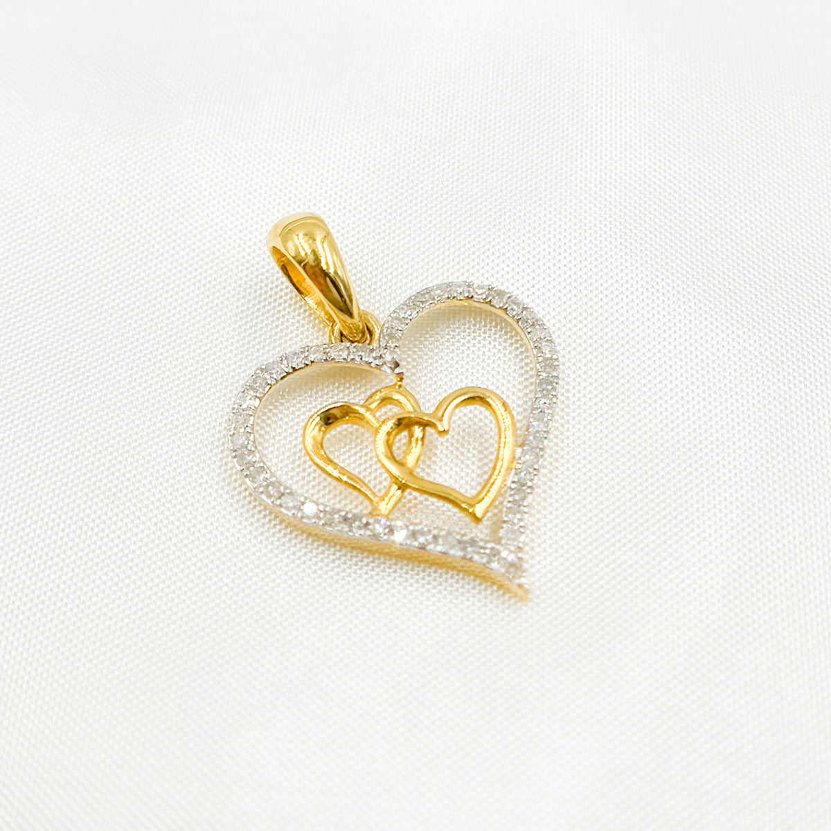 14K Solid Gold Diamond Heart Charm with Two Hearts in the Center. EJP1489